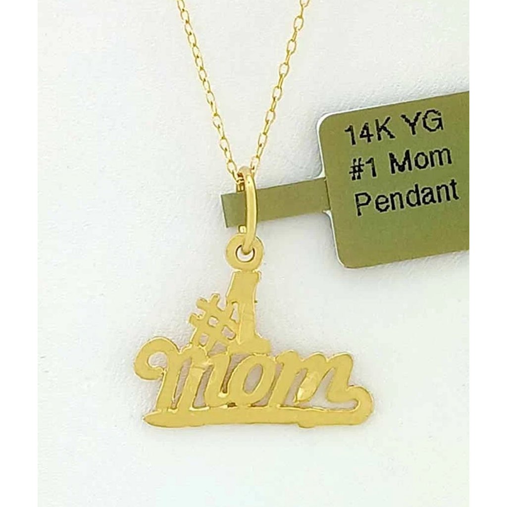 #1 Mom Pendant Solid 14k Yellow Gold